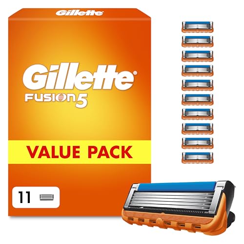Gillette Fusion5 Razor Blade Refills for Men 11 Count - 5 Anti-Friction Blades System Precision Trimmer Up to 20 Shaves per Refill Enhanced Lubrastrip Facial Contour Comfort