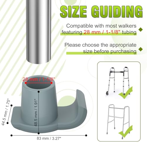 supregear Walker Ski-gleiter (2er-pack) - Zubehör für Senioren-faltgehwagen, Robuste Langlebige Fußgleiter für Hinterbeine, Universelle Ersatzgleiterkappen, 28 mm - Grau