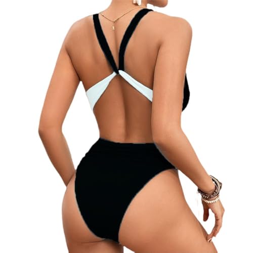 Women's One Piece Cut Out Bathing Suit Sexy Deep V Neck Cross Back Tie Ruched Swimsuit2