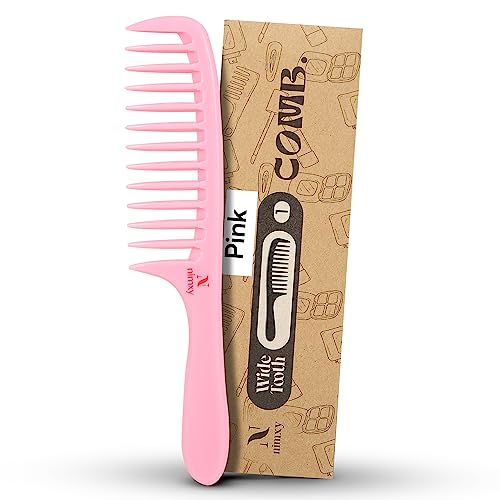 Nimxy Pink Wide Tooth Comb for Curls 1 Pc - Curl Comb with Comfortable Handle for Detangling Medium to Long Wet and Wavy Hair - hairdressing & Styling