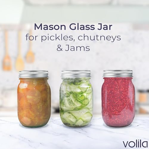 Foto von volila Mason Jar mit Deckeln - 490 ml Mehrzweck-Einmachgläser für Overnight Oats, Einlegen, Einmachen, Konservieren und Mahlzeitenvorbereitung - Luftdichte Einweckgläser (6er Pack - Normaler Deckel)