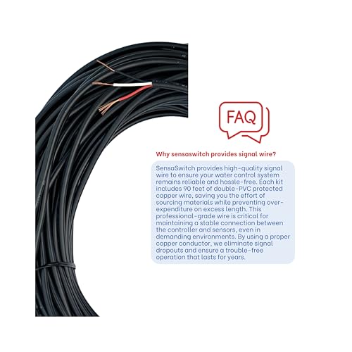 Image of SensaSwitch Water Sensor Signal Connection Wire, 90 Feet 3 Core Multi-Strand Copper, Double PVC Protectded Cable, Color Black, Item Code SW-3C