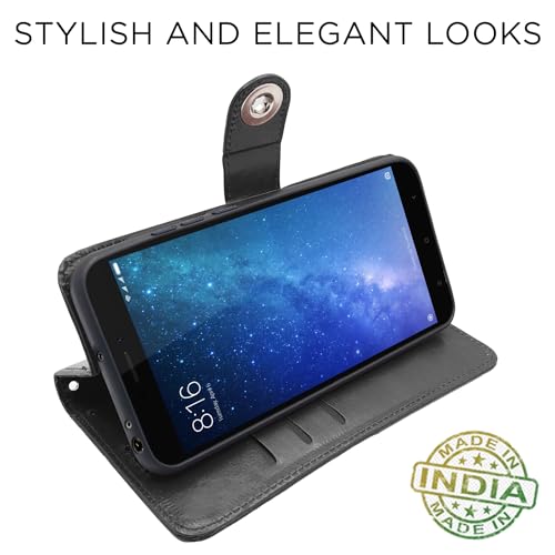 Image of Pikkme Mi Max 2 Flip Cover Leather Finish | Inside TPU with Card Pockets | Wallet Stand and Shock Proof | Complete Protection Button Flip Case (Black)