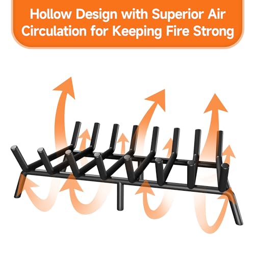 SUZLON Fireplace Grate 24 inch 7 Bar Fireplace Log Grate Heavy Duty Solid Steel Indoor Chimney Hearth with 6 Enhanced Stability Legs Kindling Tools Pit Wood Stove Firewood Burning Rack Holder - Image 5