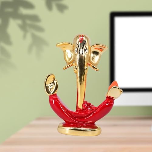 Image of Gold Plated Anchor Ganesha |Ganpati Idol for Car Dashboard, Office Desk, Home Temple & Pooja Room | Prosperity,Success,Blessings & Protection | Good Luck Murti | Height 3.3 Inch