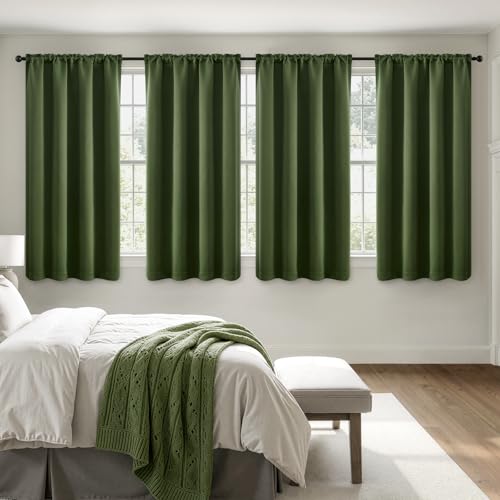 Image of MIULEE Olive Green Blackout Curtains 4 Panels Set 72 Inch Length Bedroom | Thermal Curtains for Summer Heat, Light Blocking Privacy Window Drapes, Top&Bottom Rod Pocket
