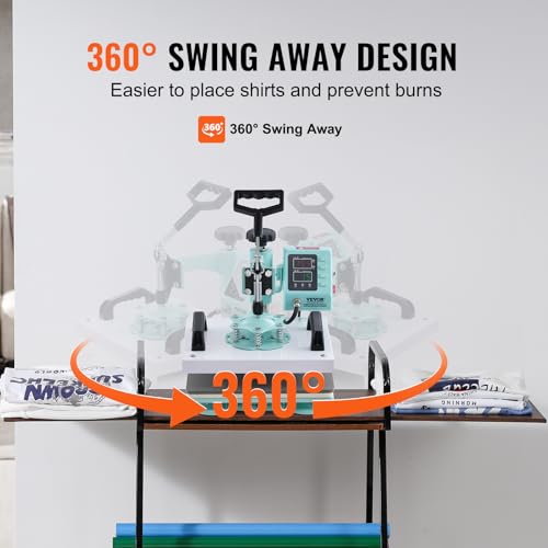 Image of VEVOR Heat Press, 12 x 10inch Heat Press Machine, 360 Swing Away T-Shirt Pressing Machine, Fast and Even Heating, Digital Precise Control, Heat Transfer Machine for T-Shirts /Pillows /Bags, Green