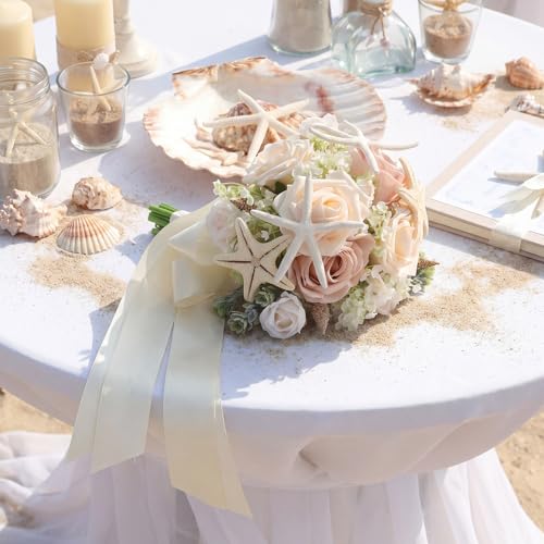 Ramo de Novia Artificial Estilo Costero con Rosas y Estrella de Mar miniatura 5