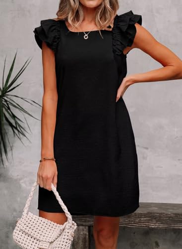 Image of Falechay Womens Summer Dresses Bow Tie Back Sundresses for Women Ruffle Short Sleeve Dress Casual Cute Sundress with Pockets