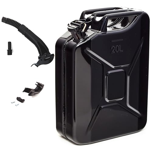 BW® Jerrican en métal pour carburant - 20 l - Avec bec verseur - Noir - RAL 9005 - Certifié TÜV et homologation ONU - Fabriqué en Europe