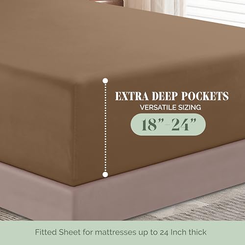 Image of Elegant Comfort Luxurious 1500 Premium Hotel Quality Microfiber 4-Piece Sheet Set, 18-24 Inches Deep - Extra Deep Pocket Sheets - Ultra Soft 4PC Deep Pocket Sheets, Full, Taupe
