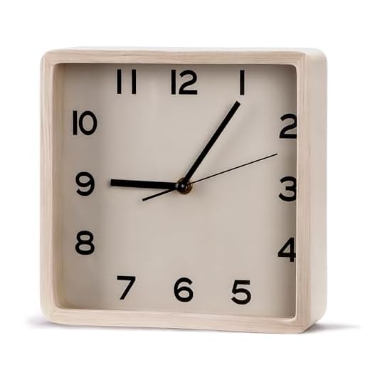 Wooden Wall Clock, 8 Inch Non-Ticking Silent Square Wall Clock, Battery Operated, Modern Simple Style Log Decor Clock for Home/Office/School/Kitchen/Bedroom/Living Room (Beige)