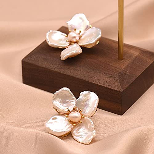 SALAN Pendientes Colgantes En Forma De Flor De Perla De Agua Dulce Blanca Natural Pura para Mujer, Regalo De Compromiso De Boda, Joyería Hecha A Mano