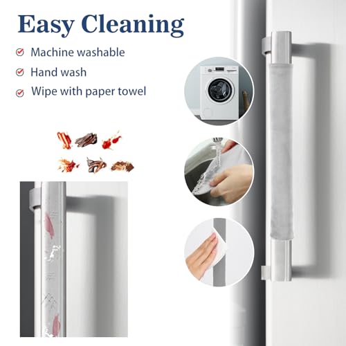 Image of Nuovoware Refrigerator Door Handle Covers, Kitchen Appliance Fridge Oven Microwave Dishwasher Door Cloth Antiskid Protector Gloves, Keep Off Fingerprints, Liquid, Oil Stain (Light Gray, 4 Pieces)