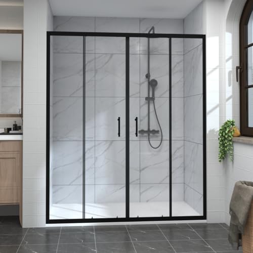 Image of Aquariss 1700 mm Black Double Sliding Shower Door Panel Enclosure Wet Room