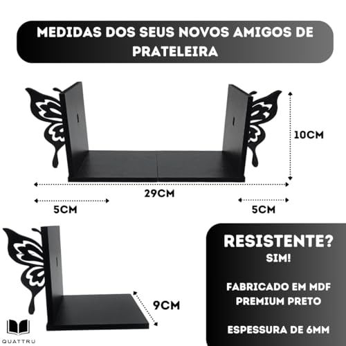Aparador Organizador Suporte Livro Bibliocanto Preto - Borboleta Butterfly