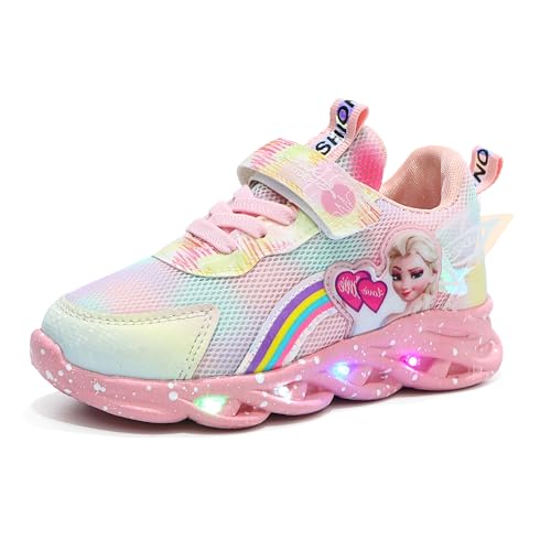 Emisünde Zapatillas Elsa for niñas - deportivas for niños 27 con diseño LED, cómodo cierre de MAGIC TAPE y malla transpirable for uso interior/exterior, tallas 21-35 en rosa/morado(Rosa,23 EU)