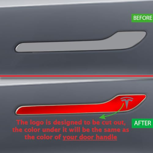 Image of IPG Compatible for Model 3 / Model Y /Juniper Door Handle Decal Sticker Wrap Kit (Set of 4) with Tesla Logo Personalize Your Tesla (Reflective Series - Red)
