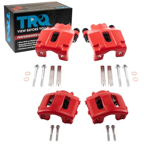 Image of TRQ Performance Front and Rear Brake Caliper Set Coated Hardware Brackets Compatible with 2003-2006 Jeep Wrangler