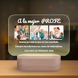 Lámpara Personalizada con Fotos y Texto – Regalo para Profesora – Detalle Fin de Curso – Luz LED – Regalo Original para Maestra Infantil o Primaria – Placa de Metacrilato (PROFESORA)