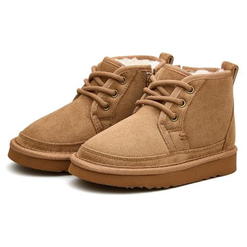 EasyStar Girls and Boys Winter Lace-Up Warm Fur Lining Ankle Boots with Side Zipper