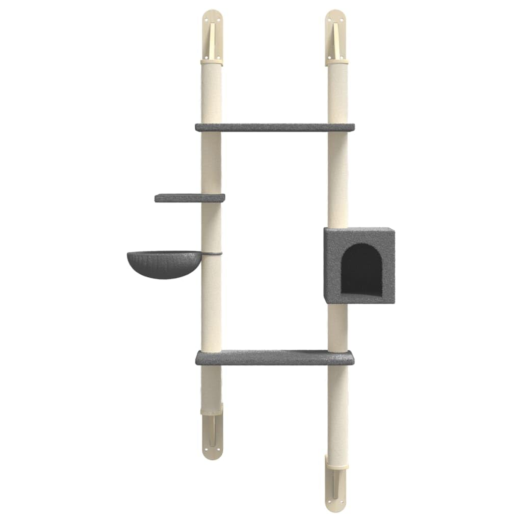 Tiragraffi da parete per gatti, grigio scuro, 180 cm, colonna tiragraffi con sisal, torre per gatti con cestino, casa e superfici di riposo, per piccoli spazi moderni, risparmia spazio sul