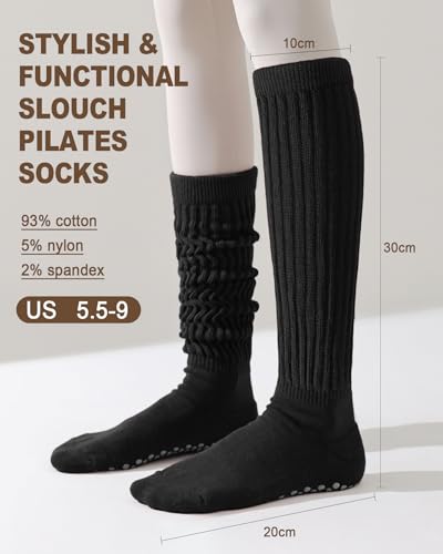 Image of Aoliks Pilates Grip Socks for Women, Slouch Non Slip Yoga Socks for Barre Class, Cozy Scrunch Grippy Socks for Studio Indoor Training