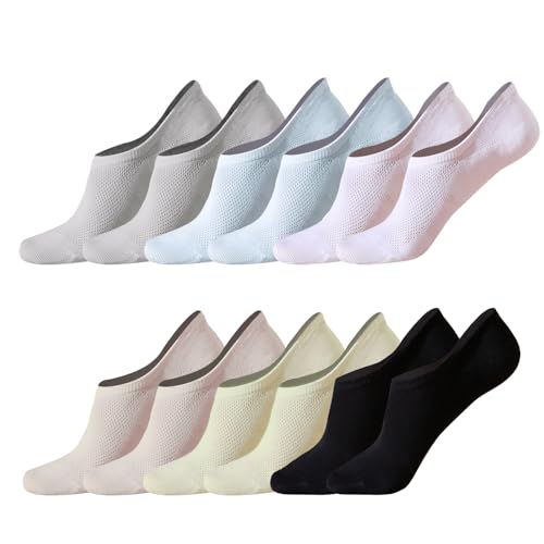 Image of 6 Pairs No Show Socks Womens Cotton Low Cut Non Slip Casual Socks Invisible Flat Boat Liner Socks (5-9 Size)