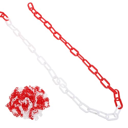 VILLFUL Chaîne Plastique de Sécurité Rouge et Blanc Barrière Avertissement Résistante Aux Intempéries pour Chantier Contrôle de Foule et Délimitation Événementielle