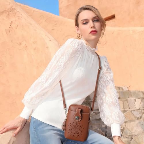 Image of APHISON Small Crossbody Bags for Women, Lightweight Vegan Leather Cell Phone Purse, Cute Purses with Tassels