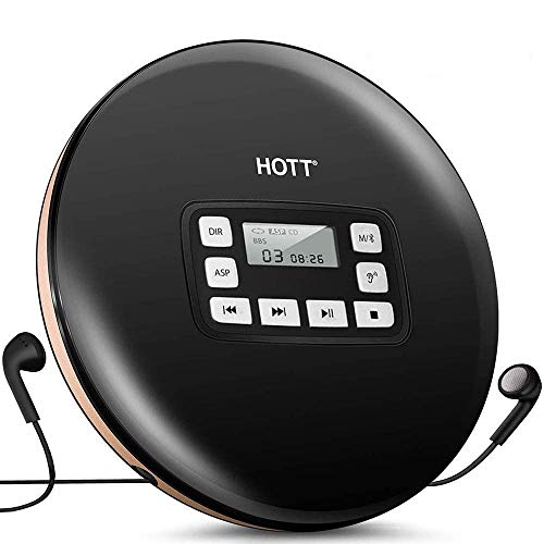 Portable Bluetooth CD Player, Personal Compact CD Player with Headphones/LCD Display/USB Power Adapter, Portable Disc Player with Electronic Skip Protection and Anti-Shock Function, Black