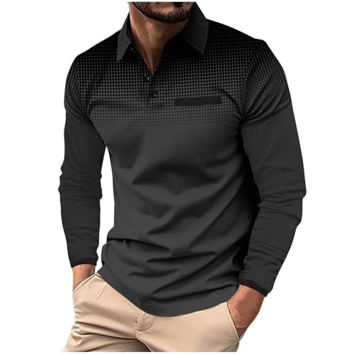 ROOMLINE XL Dark Grey Men's Polo Shirts Long Sleeve 2025 Casual Polo T-Shirts Color Block Slim Fit Golf Polo Shirt with Pocket
