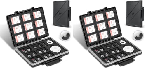 Image of JJC 45 Slots Memory Card Case for 30 Micro SD and 15 SD Cards with AirTag Slot, Water-Resistant Anti-Shock Anti-Dust, Micro SDHC /SDXC TF Card and SD /SDHC /SDXC Holder Organizer Storage (Pack of 2)