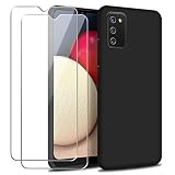 Coque pour Samsung Galaxy A02S / A03S, Noir Liquide Souple TPU Silicone Housse Étui avec Deux Film Protection d'écran en Verre Trempé pour Samsung Galaxy A02S / A03S
