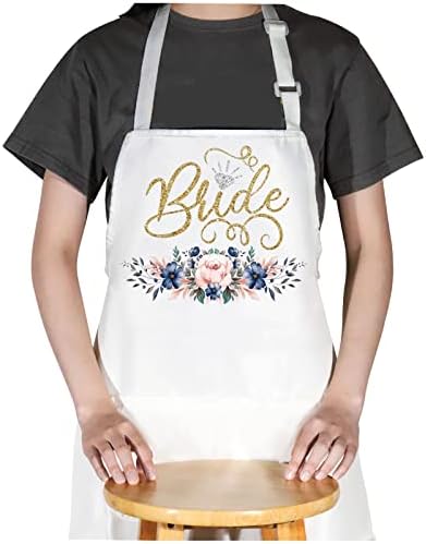 WZMPA Bride Apron For Wedding Day Bridal Shower Gift Bride Adjustable Apron With Pocket For Engagement Wedding (Bride Apron)