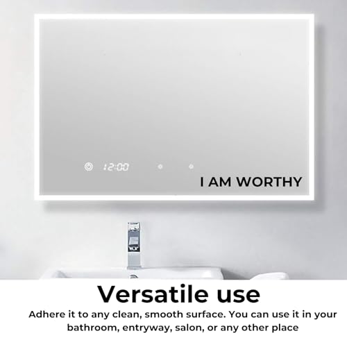 Image of inchI AM Worthy Self-Affirmation Mirror Decal, Positive Meditation Vinyl Sticker, Mindfulness Wall & Mirror Sticker, Safe for Kids & Teens, Motivating Bathroom Decor for Girls - 2.5 * 24.5cm