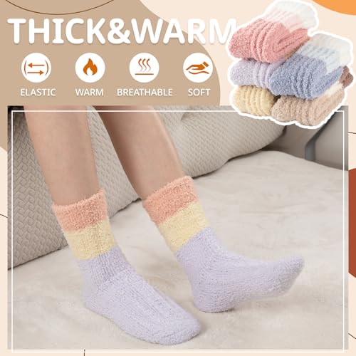 COOVAN Womens Fuzzy Socks Cozy fluffy Slipper Soft Winter Warm Microfiber Sleeping Plush Sock 5 pairs2