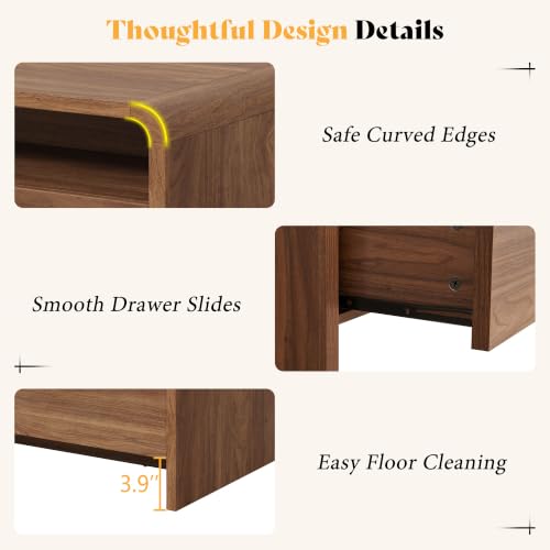 Image of AMERLIFE 39.4 inch Wood Coffee Table with Storage & Rounded Edges