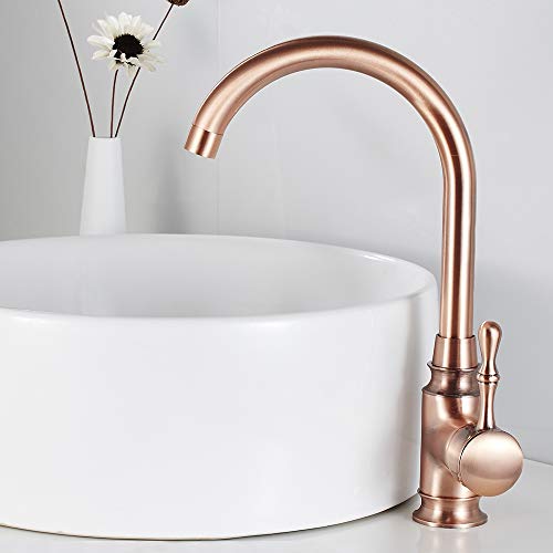 Grifo de baño retro elegante rosa oro mezclador de palanca de cocina cobre latón lavabo agua fría y caliente