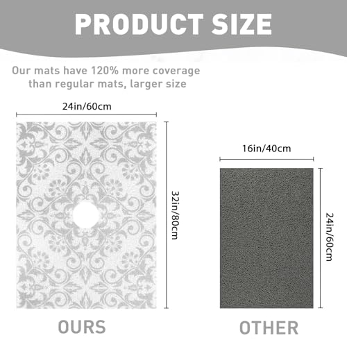 Image of Square Shower Mat Non Slip: 32 x 24 Inch Extra Large Shower Mats with Drain Hole in Middle - PVC Loofah Anti Slip Shower Floor Matt for Inside Shower