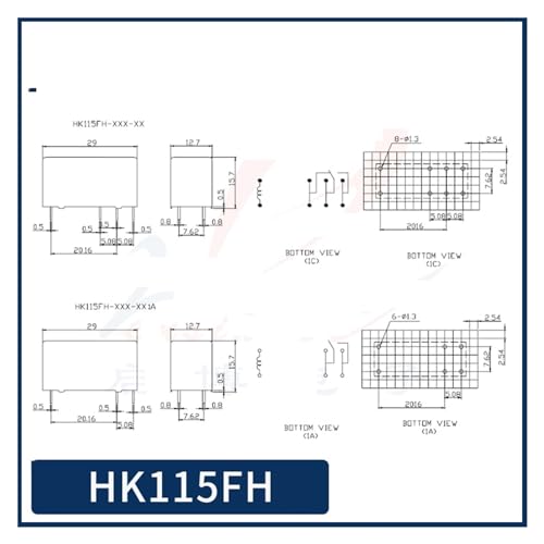 Relais électrique HK115FH DC12V 16A 8 broches à double inversion miniature
