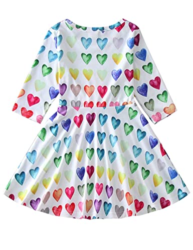 Girl Valentine Dress Kids Toddler Little Tween Love Heart Holiday 3/4 Long Sleeve Twirl Skater Dresses,6-12 Years3