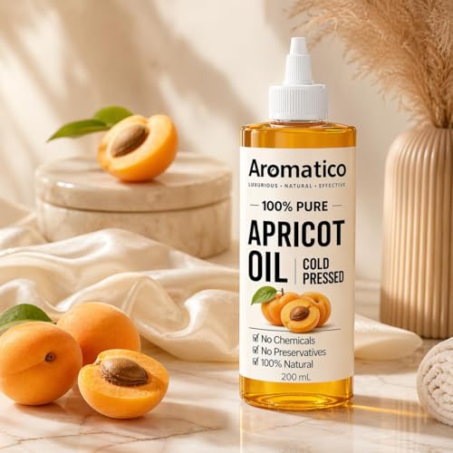 Image of AROMATICO Cold Pressed Apricot Kernel Oil for Hair & Skin - Lightweight Carrier Oil for Dry Skin, Hair Nourishment & Body Massage | 200ml