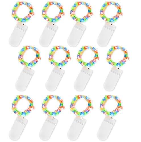 Jsdoin Cadena de Luces con Pilas, 20 LEDs 2M Alambre de Cobre Guirnaldas Luces Micro,Interior, Exterior, Boda, Fiesta de Navidad (Multicolor, 12 Piezas)