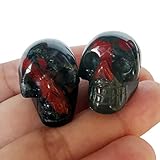 Bacatgem 2 Pcs Natural African Bloodstone Mini Crystal Human Skull Figurines,1 Inch Handcarved...