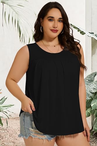 Women Plus Size Tank Top Casual Summer Tops Loose Fit Sleeveless T Shirts Trendy Crewneck Tunic Tees2
