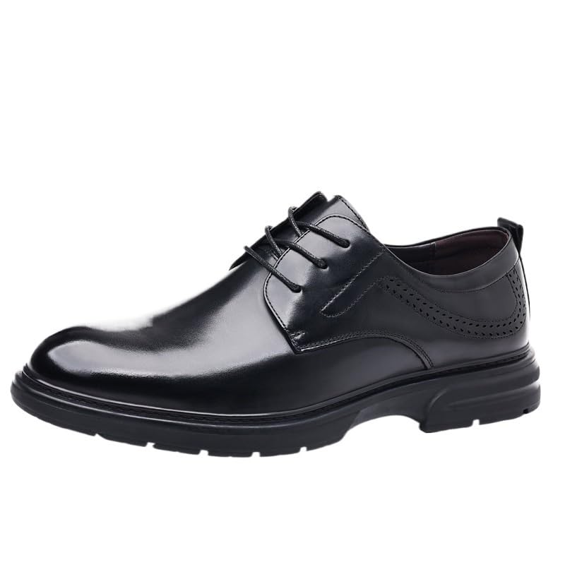 Men's Office Formal Dress Oxford Shoes Calfskin Leather Lace-up Wingtip Rubber Sole Party Shoes