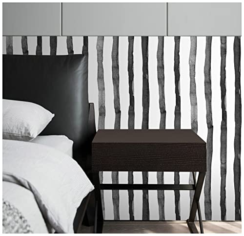 Selbstklebende Tapete Schwarz Weiß,44.5 x 1000cm Tapete Schwarze Streifen Modern Geometrische Tapete Schwarz Weiß Klebefolie Möbel Vintage… – Ansicht 5
