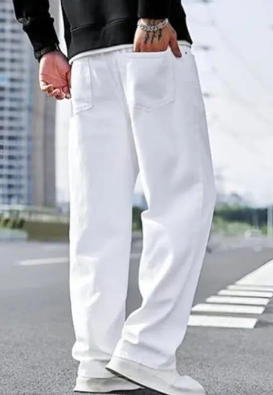 NAZDA Men's Relaxed Baggy Fit Jeans White - Image 4