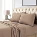 Tribeca Living Egyptian Cotton Sateen 800 Thread Count Hemstitched Deep Pocket Sheet Set, Queen, Cafe